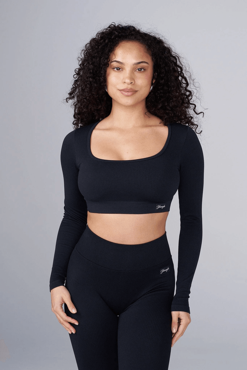 Youngla W449 Ribbed Seamless Longsleeve crop Black